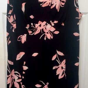 Floral Wrap Style Dress Faux Wrap Black Pink Flowers A Line Midi Chaps Size 24W